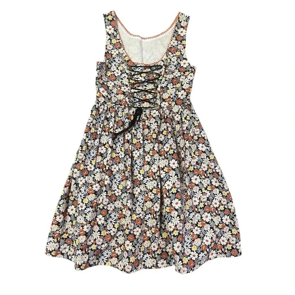 Vtg Retro Gogo Dress Floral 60s 70s Cottagecore Milkmaid Mini Small Handmade - Picture 2 of 16